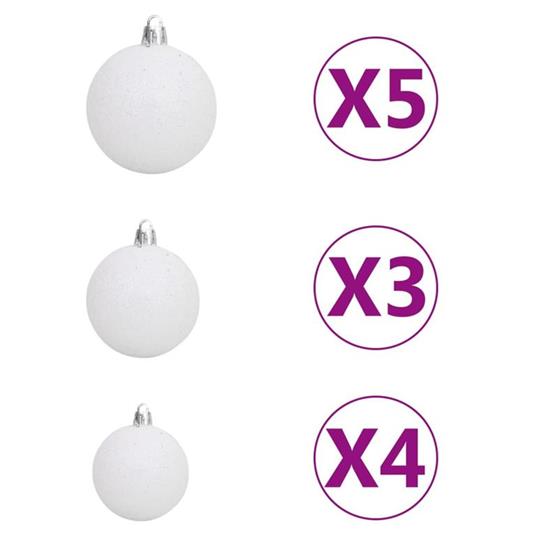 vidaXL Set Albero Natale Artificiale con LED e Palline Bianco 180 cm - 7