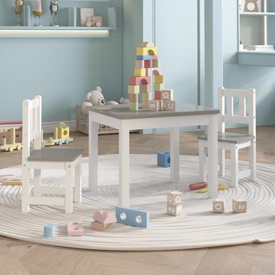 vidaXL Set Tavolo e Sedie per Bambini 3 Pezzi Bianco e Grigio in MDF