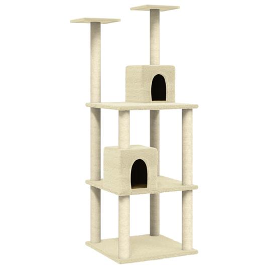 vidaXL Albero per Gatti con Tiragraffi in Sisal Crema 141 cm - 2