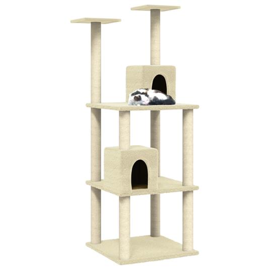 vidaXL Albero per Gatti con Tiragraffi in Sisal Crema 141 cm - 3