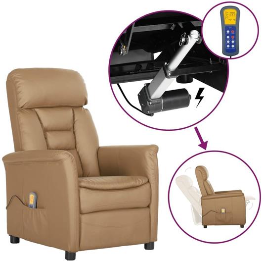 vidaXL Poltrona Elettrica Reclinabile Massaggio Cappuccino Similpelle 