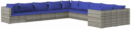 vidaXL Set Divani da Giardino 10 pz con Cuscini in Polyrattan Grigio - 2