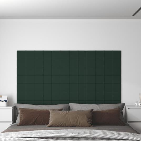 vidaXL Pannelli Murali 12 pz Verde Scuro 60x15 cm Tessuto 1,08 m²