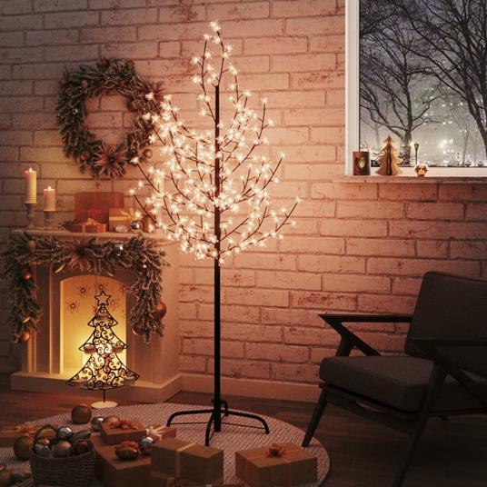 vidaXL Albero di Ciliegio con 200 LED Bianco Caldo 180 cm