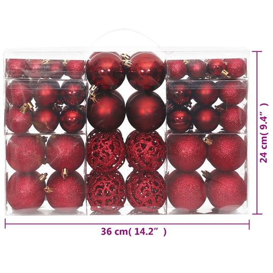 vidaXL Palline di Natale 100 pz Rosso Vino 3 / 4 / 6 cm - 6