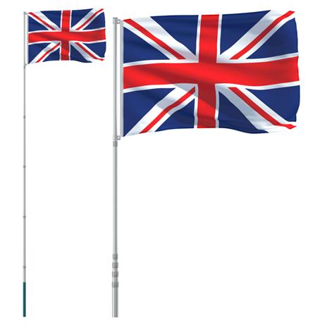 vidaXL Asta e Bandiera Regno Unito 5,55 m Alluminio - 2