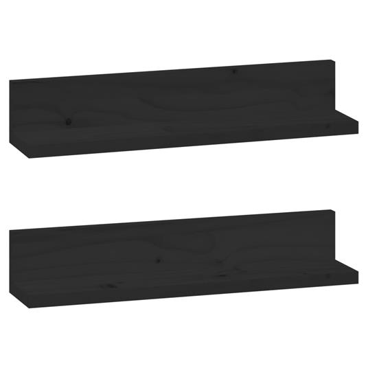 vidaXL Mensole da Parete 2 pz Nero 50x11x9cm in Legno Massello di Pino - 2