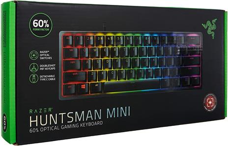 Razer Huntsman Mini (Red Switch) - Tastiera da gioco compatta 60% con tasti ottici lineari (tasti ottici e tasti ottici (PBT), cavo USB-C rimovibile) QWERTZ   layout DE, nero - 2