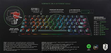 Razer Huntsman Mini (Red Switch) - Tastiera da gioco compatta 60% con tasti ottici lineari (tasti ottici e tasti ottici (PBT), cavo USB-C rimovibile) QWERTZ   layout DE, nero - 3