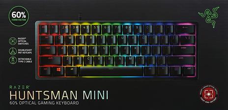 Razer Huntsman Mini (Red Switch) - Tastiera da gioco compatta 60% con tasti ottici lineari (tasti ottici e tasti ottici (PBT), cavo USB-C rimovibile) QWERTZ   layout DE, nero - 6