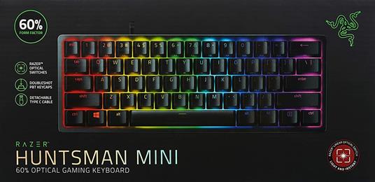 Razer Huntsman Mini (Red Switch) - Tastiera da gioco compatta 60% con tasti ottici lineari (tasti ottici e tasti ottici (PBT), cavo USB-C rimovibile) QWERTZ   layout DE, nero - 6