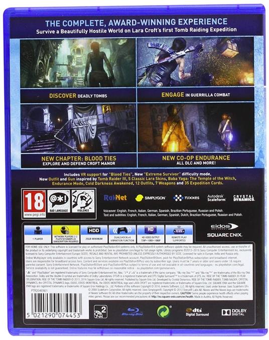 Square Enix Rise of the Tomb Raider - 20 Year Celebration Edition Day One Tedesca, Inglese, Cinese semplificato, Coreano, ESP, Francese, ITA, Giapponese, DUT, Polacco, Portoghese, Russo PlayStation 4 - 2
