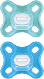 MAM Comfort Ciuccio in Set da 2, 100% Silicone ideale per i neonati, con Custodia Porta Ciuccio, 0-2 mesi, azzurro e blu