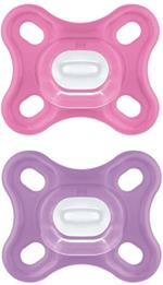 MAM Comfort Ciuccio in Set da 2, 100% Silicone ideale per i neonati, con Custodia Porta Ciuccio, 0-2 mesi, rosa e viola