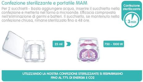 MAM Comfort Ciuccio in Set da 2, 100% Silicone ideale per i neonati, con Custodia Porta Ciuccio, 0-2 mesi, rosa e viola - 2
