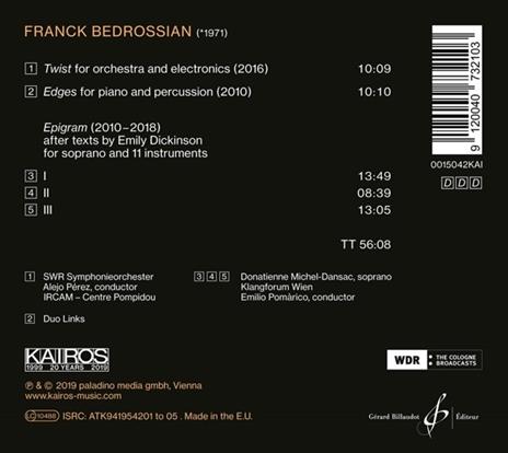 Epigram - CD Audio di Franck Bedrossian - 2