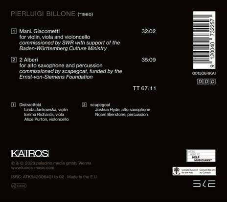 Mani Giacometti, 2 Alberi - CD Audio di Pierluigi Billone - 2