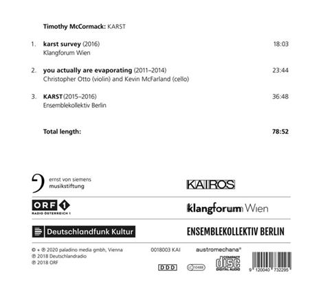 Timothy McCormack - Karst - CD Audio - 2