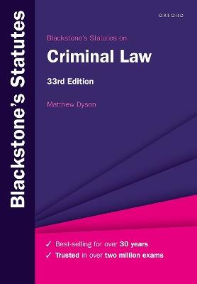 Blackstone's Statutes on Criminal Law - Matthew Dyson - cover