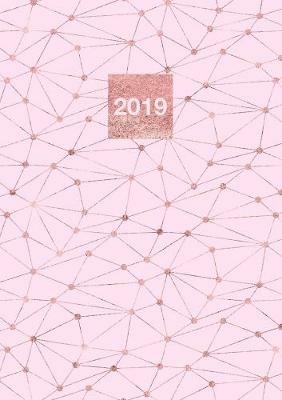 2019: A5 Diary Planner Journal WO2P Week on 2 Pages Horizontal Layout Geometric Rose Gold Design - Just Plan Books - cover
