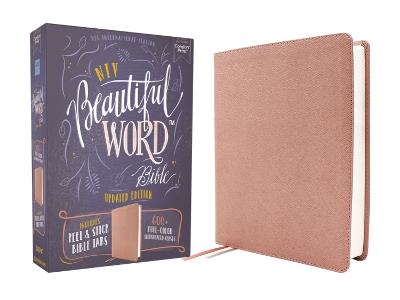 NIV, Beautiful Word Bible, Updated Edition, Peel/Stick Bible Tabs, Leathersoft, Pink, Red Letter, Comfort Print: 600+ Full-Color Illustrated Verses - Zondervan - cover
