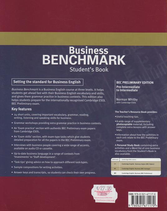 Business Benchmark Pre-Intermediate to Intermediate Student's Book BEC Preliminary Edition - Norman Whitby - 2