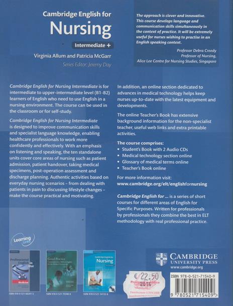 Cambridge english for nursing. Con 2 CD Audio - Virginia Allum,Patricia McGarr,Jeremy Day - 2