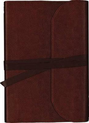 NKJV, Journal the Word Bible, Large Print, Premium Leather, Brown, Red Letter: Reflect on Your Favorite Verses - Thomas Nelson - cover