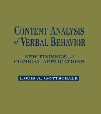 Content Analysis of Verbal Behavior: New Findings and Clinical Applications - Louis A. Gottschalk - cover