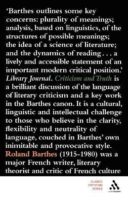Criticism and Truth - Roland Barthes - cover