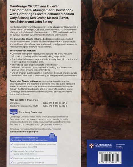 Cambridge Igcse(r) and O Level Environmental Management Coursebook with Cambridge Elevate Enhanced Edition (2 Years) - Gary Skinner,Ken Crafer,Melissa Turner - 2