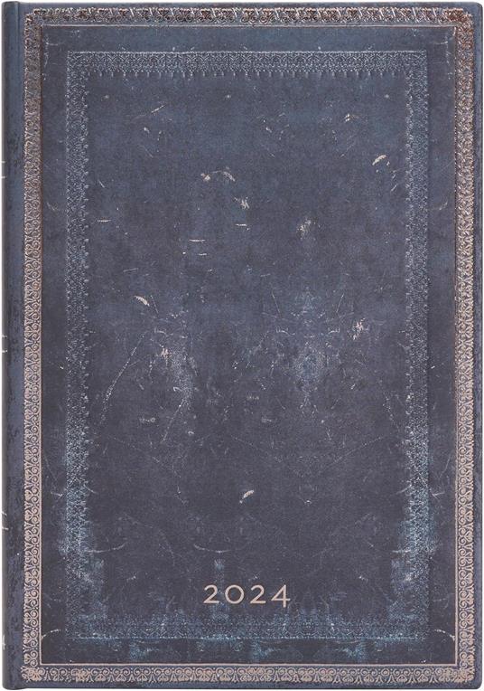 Agenda Paperblanks 2024, 12 mesi, Midi, Orizzontale, Collezione Antica Pelle, Macchia d'Inchiostro - 13 x 18 cm