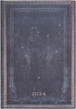 Agenda Paperblanks 2024, 12 mesi, Midi, VSO, Collezione Antica Pelle, Macchia d'Inchiostro - 13 x 18 cm