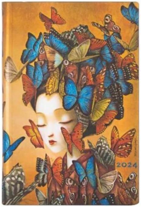 Agenda Paperblanks 2024, 12 mesi Flexis, Mini, Orizzontale, Lo Spirito di Lacombe, Madame Butterfly - 9,5 x 14 cm