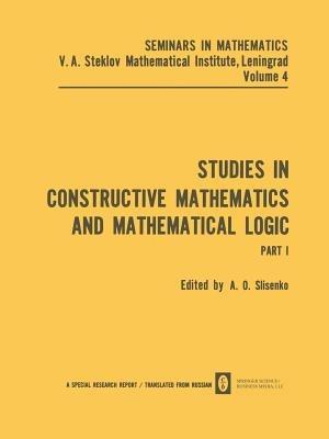 Studies in Constructive Mathematics and Mathematical Logic: Part 1 - cover