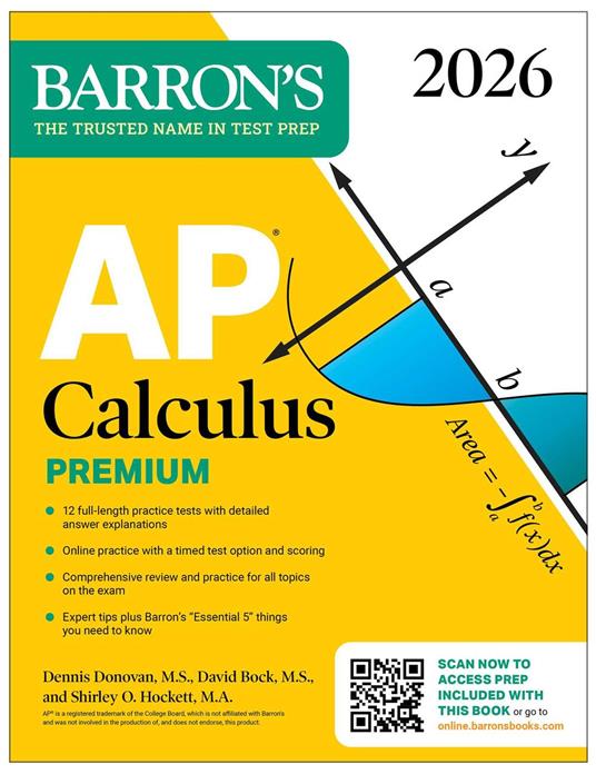 AP Calculus Premium, 2026: Prep Book with 12 Practice Tests + Comprehensive Review + Online Practice