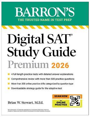 Digital SAT Study Guide Premium, 2026: 3 Practice Tests + Comprehensive Review + Online Practice - Barron's Educational Series,Brian W. Stewart - cover