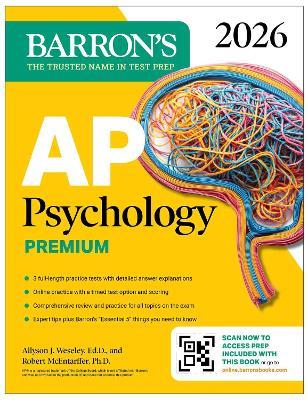 AP Psychology Premium, 2026: Prep Book with 3 Practice Tests + Comprehensive Review + Online Practice - Barron's Educational Series,Allyson J. Weseley,Robert McEntarffer - cover