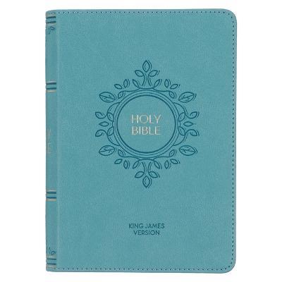 KJV Holy Bible, Compact Large Print Faux Leather Red Letter Edition Ribbon Marker, King James Version, Aqua Blue - cover