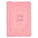 KJV Holy Bible, Thinline Large Print Faux Leather Red Letter Edition - Thumb Index & Ribbon Marker, King James Version, Pink, Zipper Closure