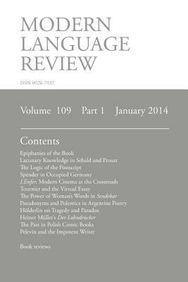 Modern Language Review (109: 1) January 2014 - cover