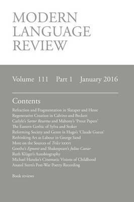 Modern Language Review (111: 1) January 2016 - cover