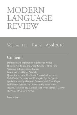 Modern Language Review (111: 2) April 2016 - cover