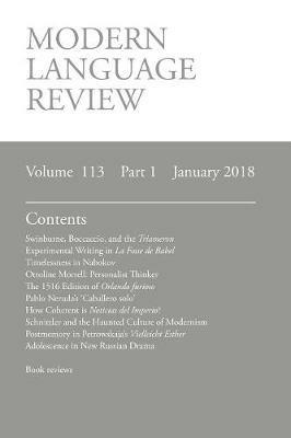 Modern Language Review (113: 1) January 2018 - cover