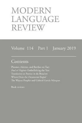 Modern Language Review (114: 1) January 2019 - cover