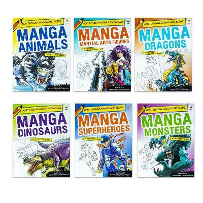 Step By Step Guide How To Draw Manga and Anime For Beginners 6 Books Set Collection: (Animals, Dinosaurs, Dragons, Matiral Arts Figures, Monsters, Superheroes) - cover