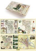 Derbyshire 1610 - 1836 - Fold Up Map that features a collection of Four Historic Maps, John Speed's County Map 1611, Johan Blaeu's County Map of 1648, Thomas Moules County Map of 1836 and Cole and Roper's Plan of the City of Derby 1806. The map's also features early views of Barlborough Hall, Doveridge House, Chatsworth House and Tissington Hall. - Mapseeker Publishing Ltd. - cover