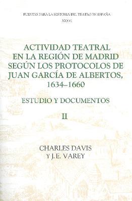 Actividad teatral en la región de Madrid según los protocolos de Juan García de Albertos, 1634-1660: II: Estudio y documentos : Documents 250-422, appendices etc. - cover