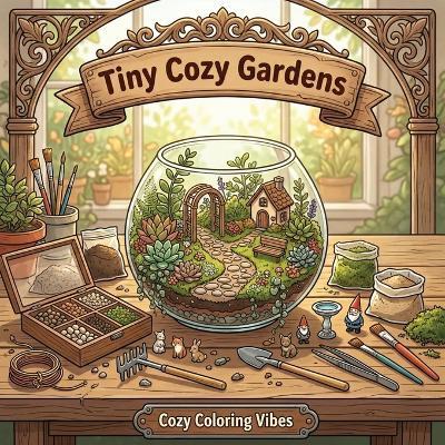 Tiny Cozy Gardens: Easy Bold Line Cute & Comfy Coloring Book Adorable Hygge Aesthetic Mini Gardens & Cottagecore Backyard Nature Scenes Creative Screen-Free Wellness Gift for Seniors, Women & Teens for Stress Relief, Meditation, & Mindfulness Therapy - Cozy Coloring Vibes - cover