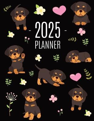 Rottweiler Planner 2025: Organizer: January-December (12 Months) Cute Dog Year Scheduler with Pretty Pink Hearts - Pimpom Pretty Press - cover